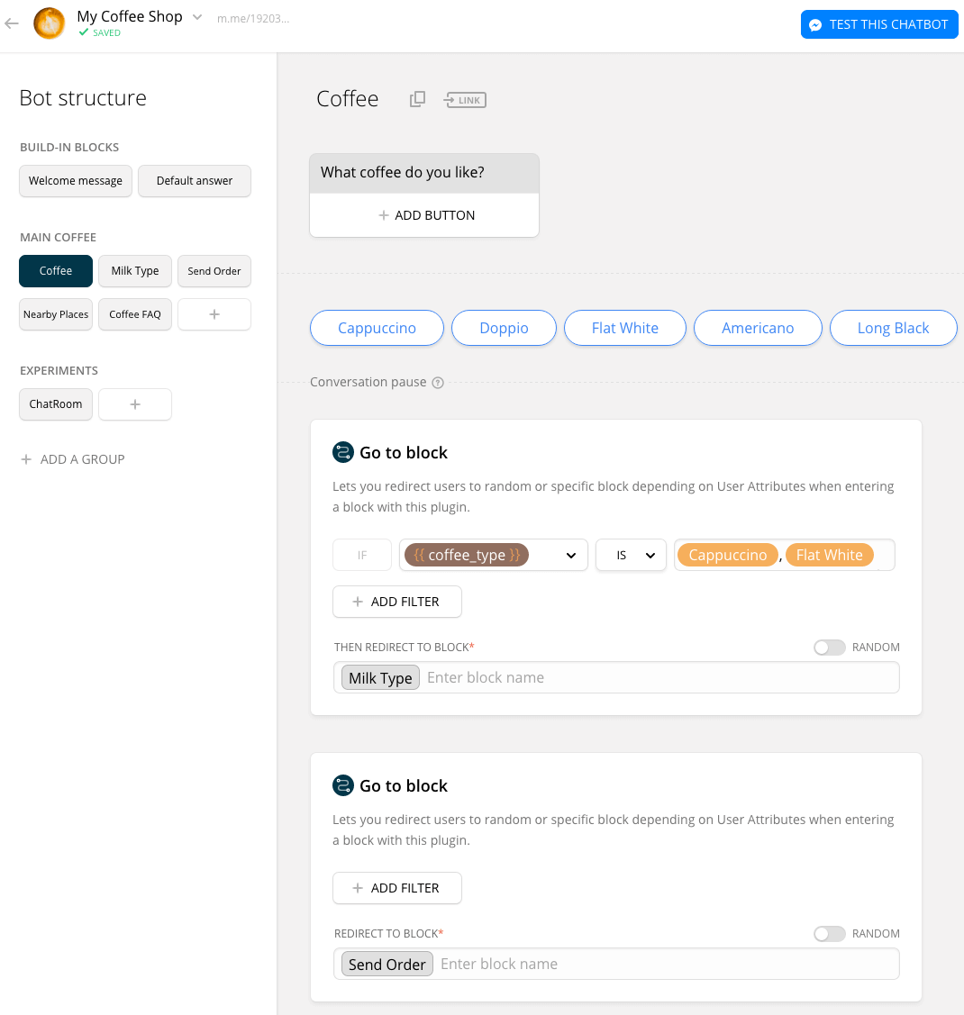 Ask about milk type only for `Cappuccino` and `Flat White` coffees